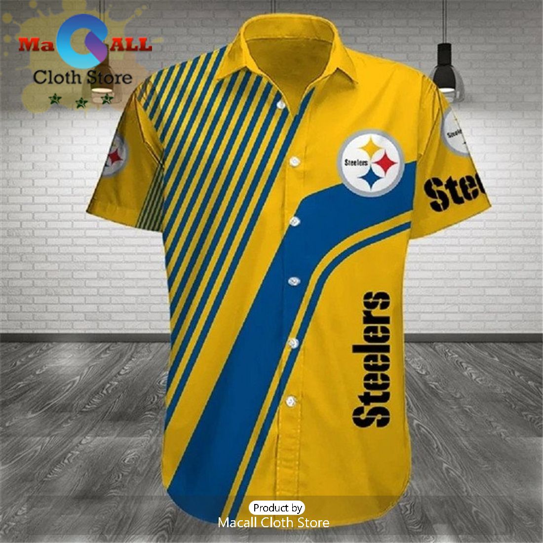 NFL Pittsburgh Steelers Black Yellow Ball Hawaiian Shirt