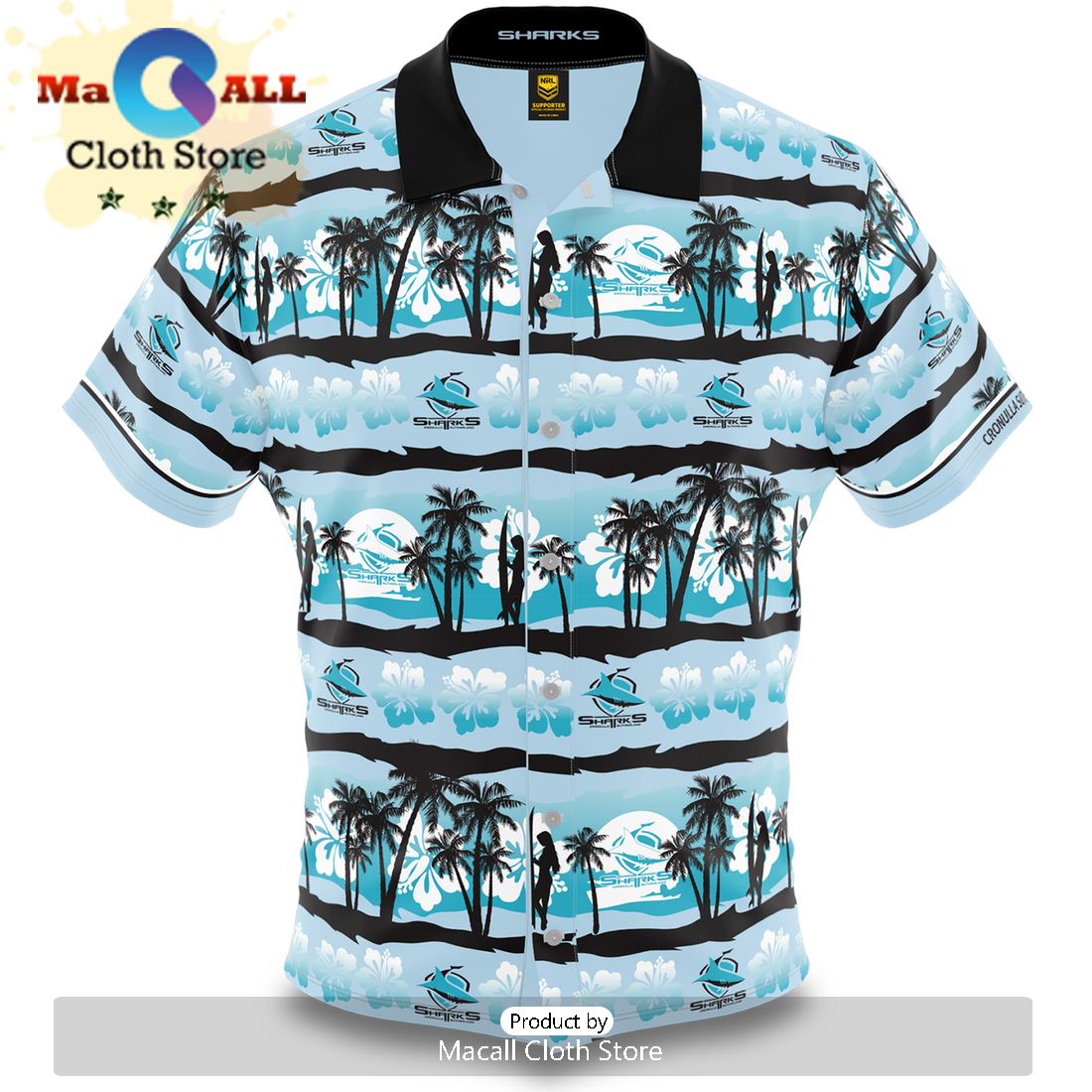 NRL Cronulla-Sutherland Sharks Blue White Hawaiian Shirt