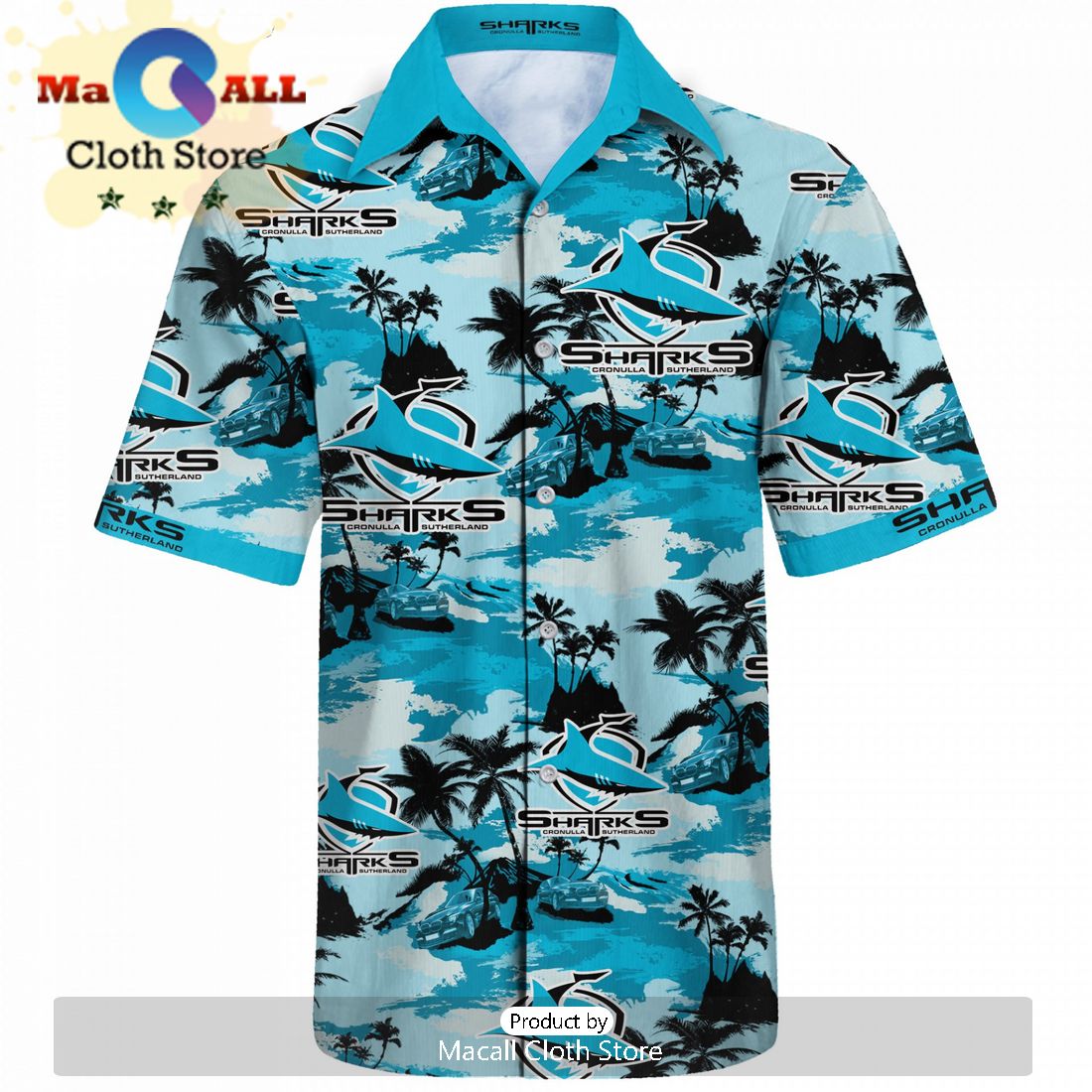 NRL Cronulla-Sutherland Sharks Floral Custom Text Hawaiian Shirt