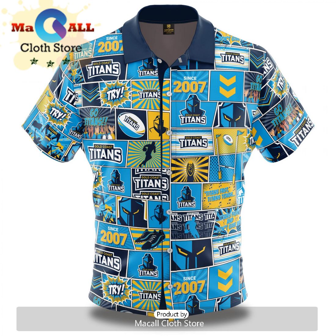 NRL Gold Coast Titans Floral Custom Text Hawaiian Shirt NRL Gold Coast Titans Floral Custom Text Hawaiian Shirt