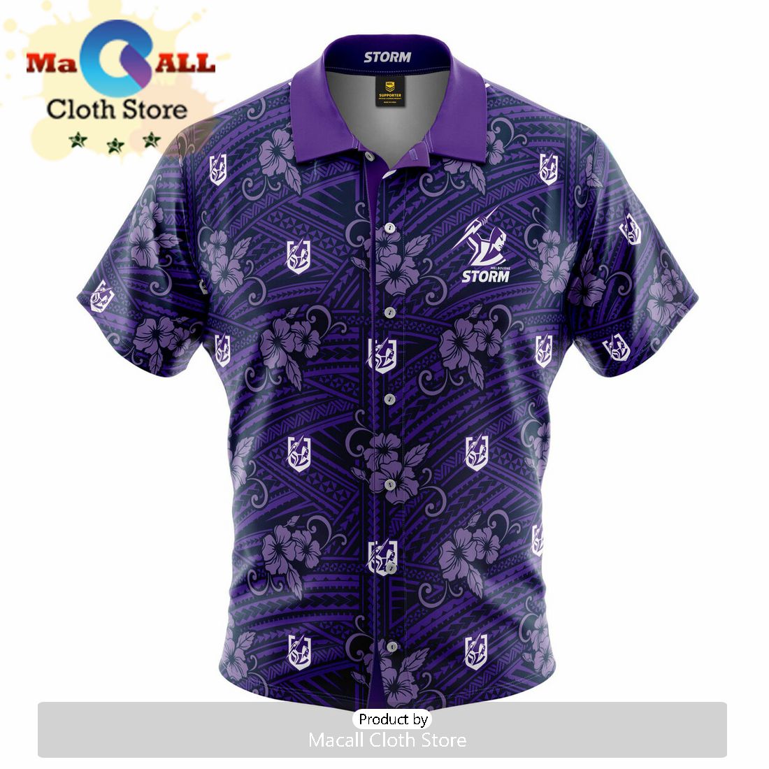 NRL Melbourne Storm Custom Text Floral Hawaiian Shirt NRL Melbourne Storm Custom Text Floral Hawaiian Shirt