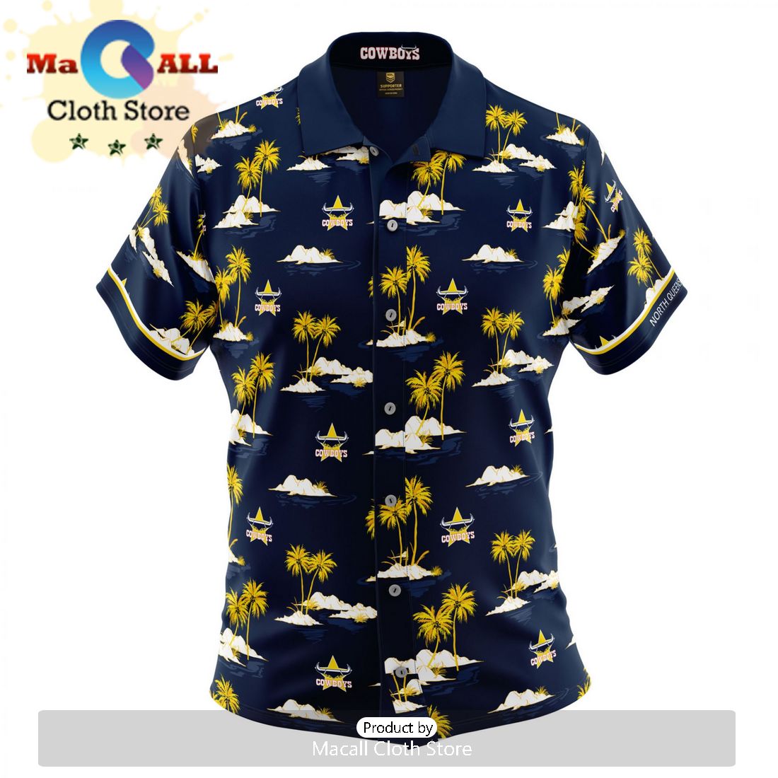 NRL North Queensland Cowboys Custom Text ANZAC Day Navy Hawaiian Shirt