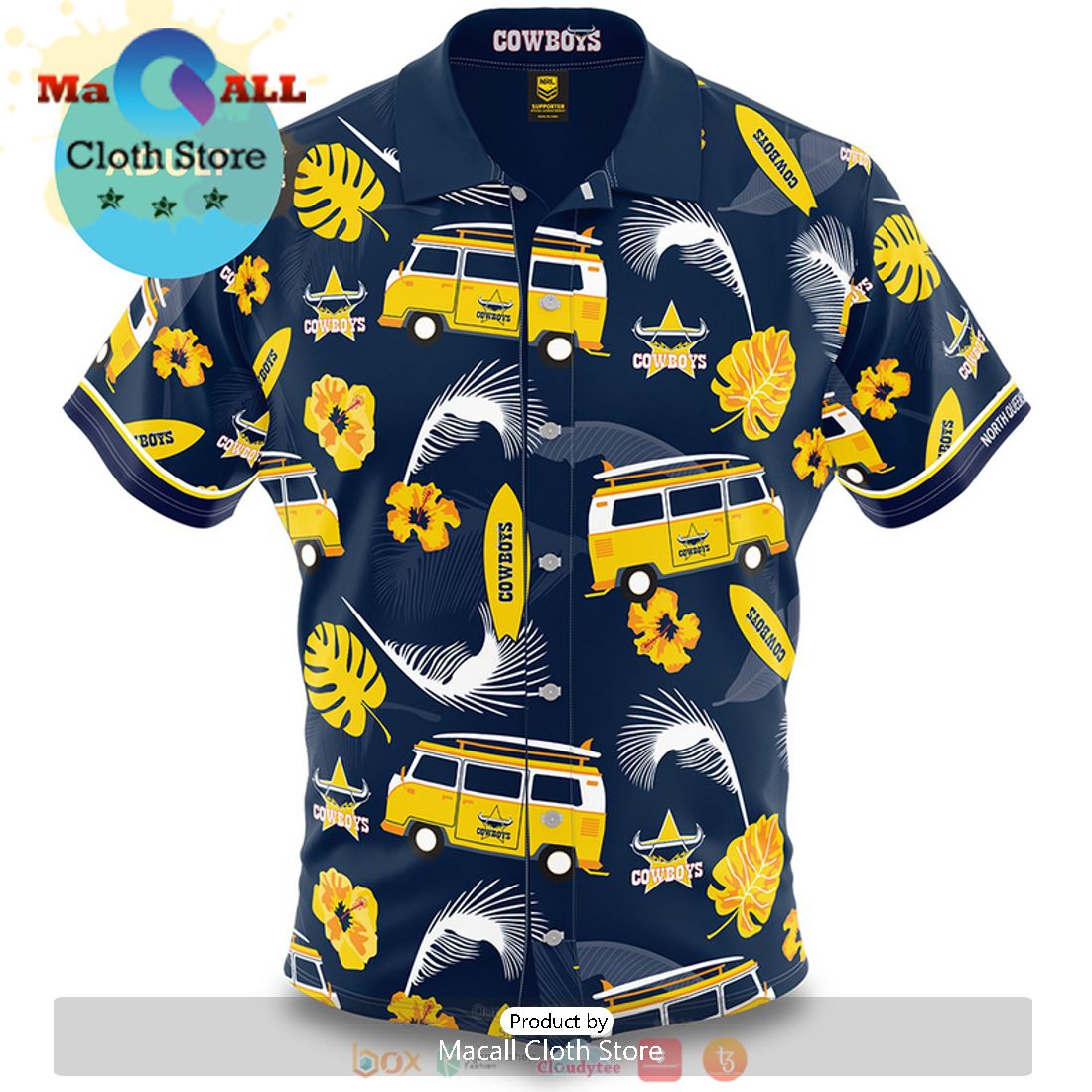 NRL North Queensland Cowboys Custom Text Floral Hawaiian Shirt