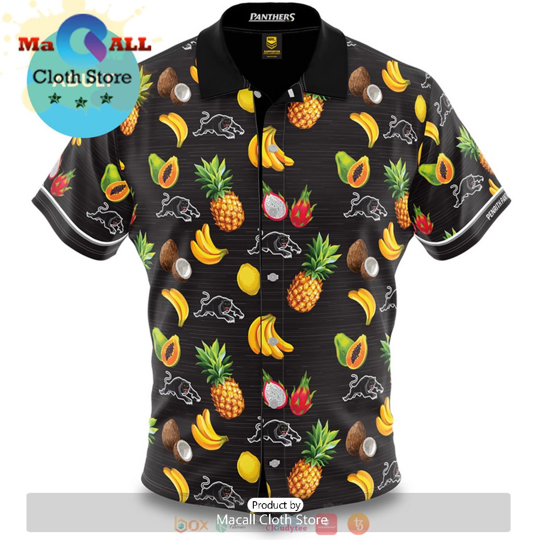 NRL Penrith Panthers Black White Hawaiian Shirt