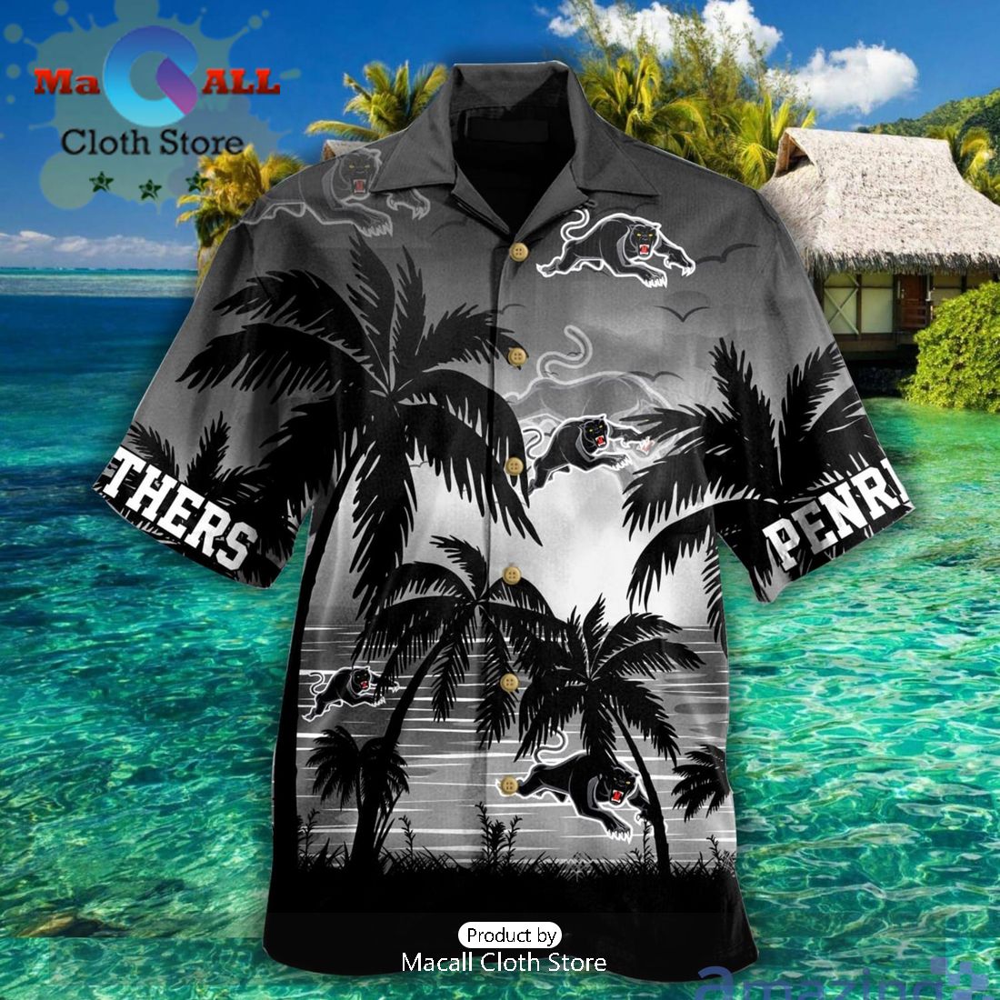 NRL Penrith Panthers Red Yellow Palm Trees Hawaiian Shirt