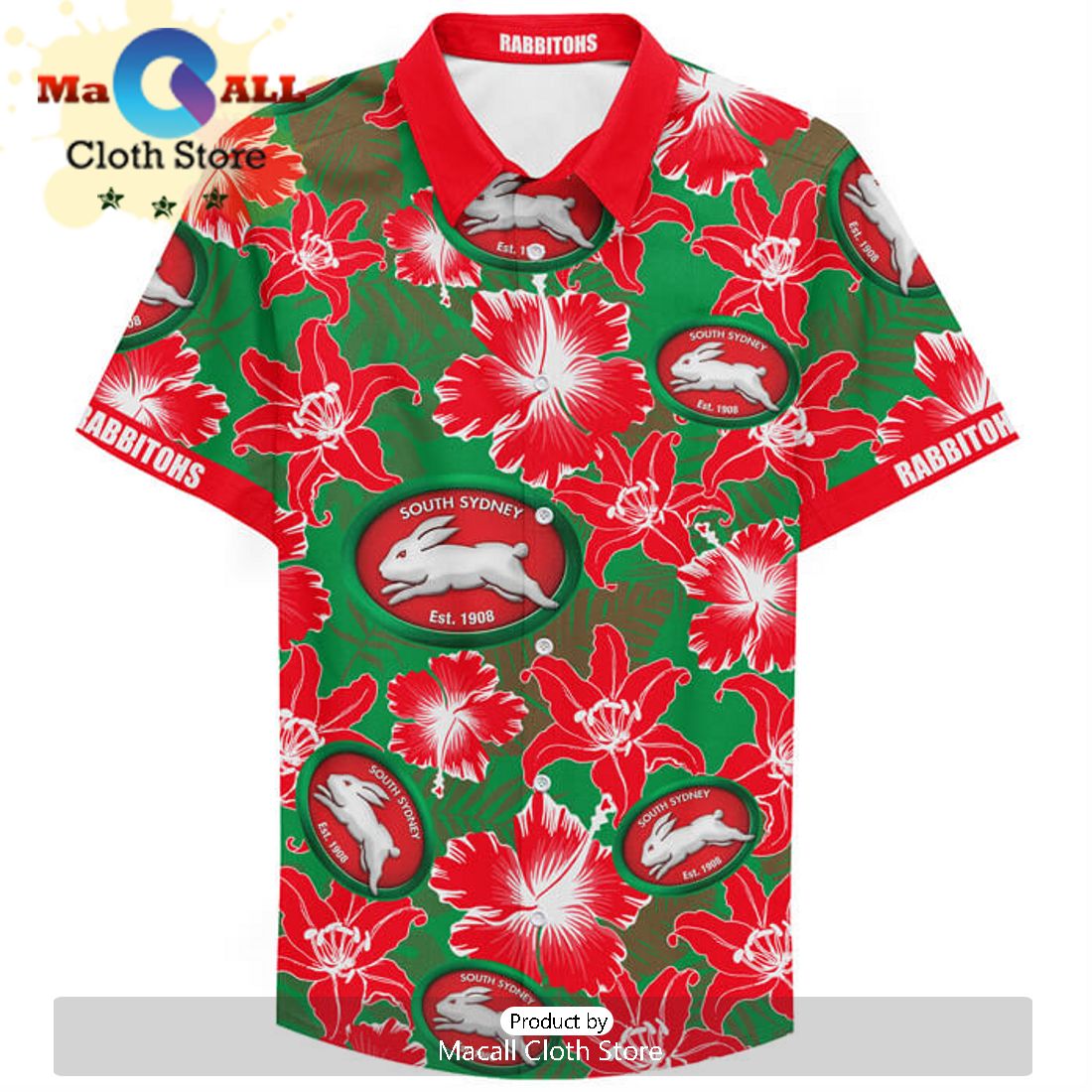 NRL South Sydney Rabbitohs Custom Text Indigenous Hawaiian Shirt