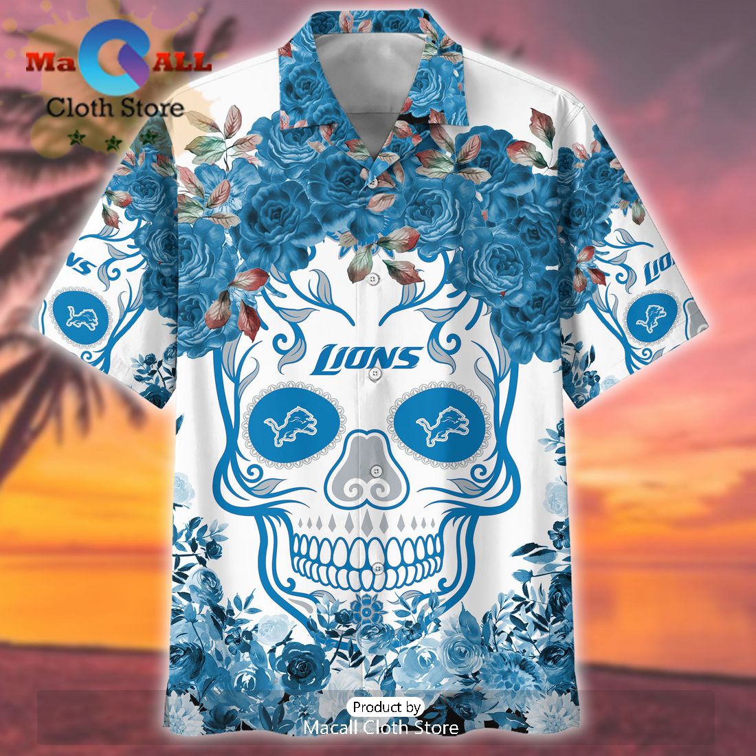 NFL Beach Detroit Lions Flower Skull Hawaiian Shirt - Limited Edition NFL Beach Detroit Lions Flower Skull Hawaiian Shirt - Limited Edition