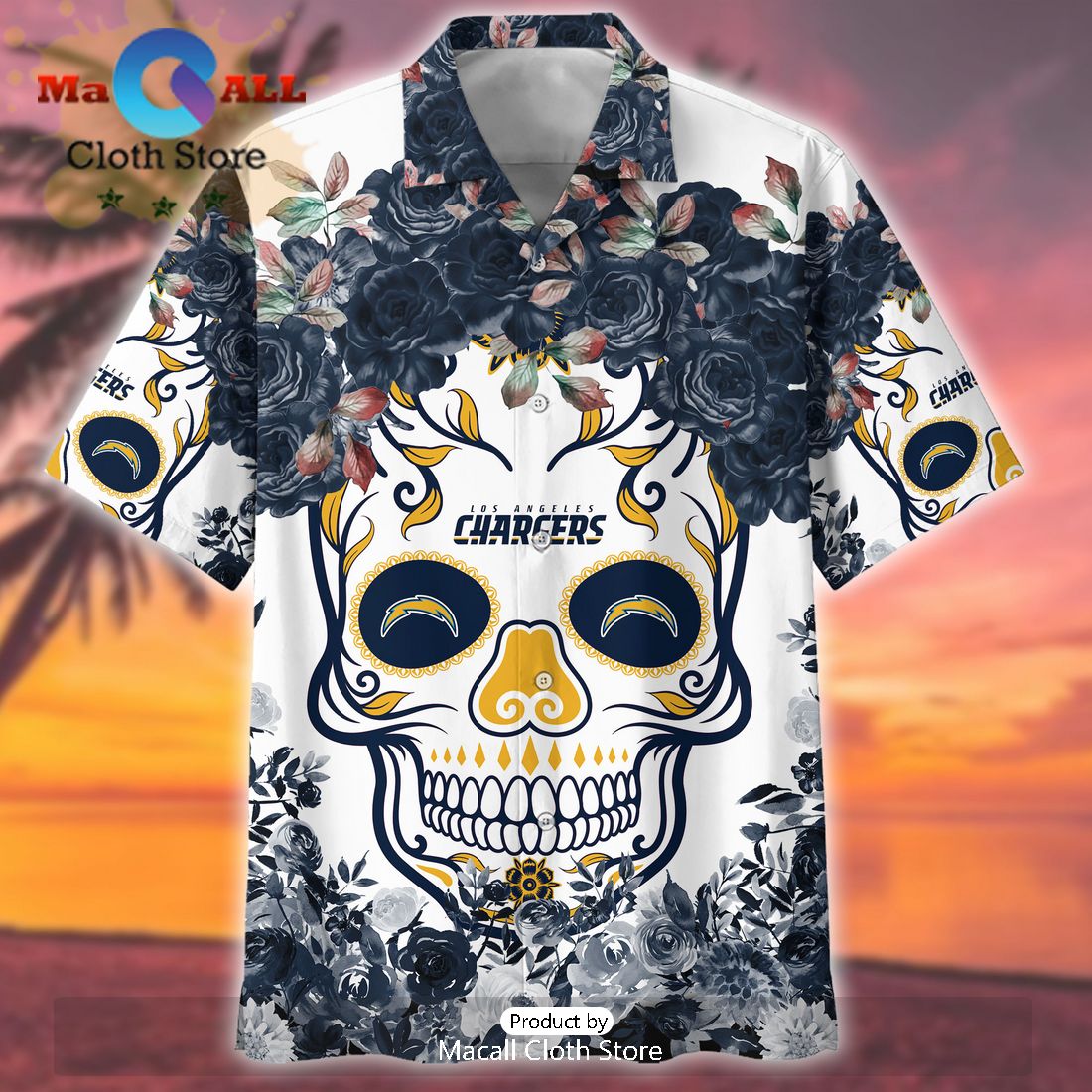 NFL Los Angeles Chargers Flower Skull Aloha Hawaiian Shirt Limited Edition NFL Los Angeles Chargers Flower Skull Aloha Hawaiian Shirt Limited Edition