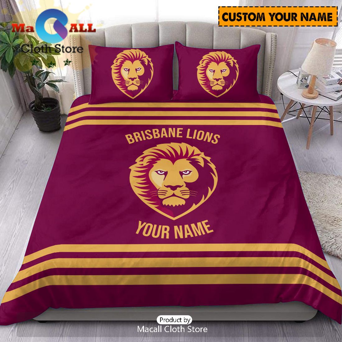 Brisbane Lions AFL Sport Personalized Bedding Set