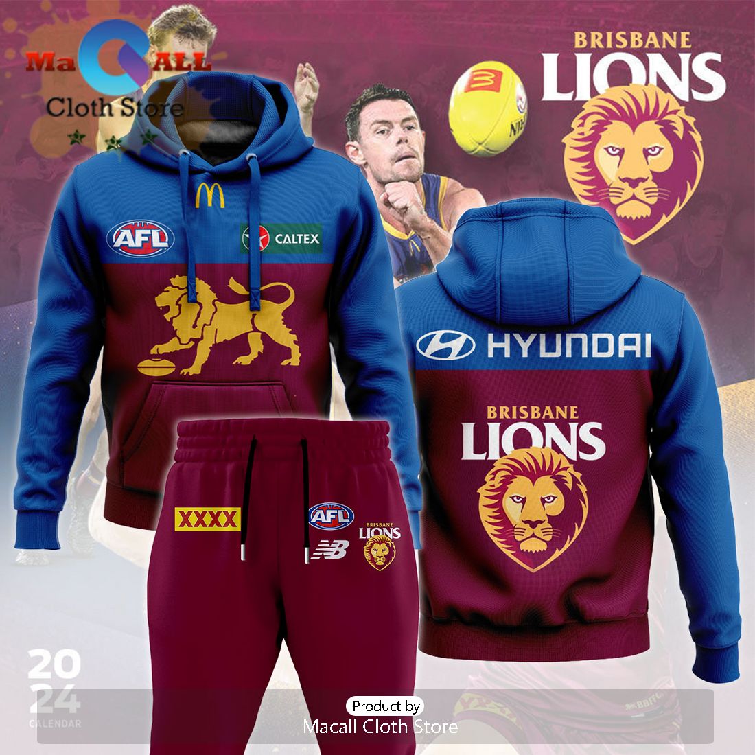 Brisbane Lions AFL Combo 2024 Hoodie And Pants