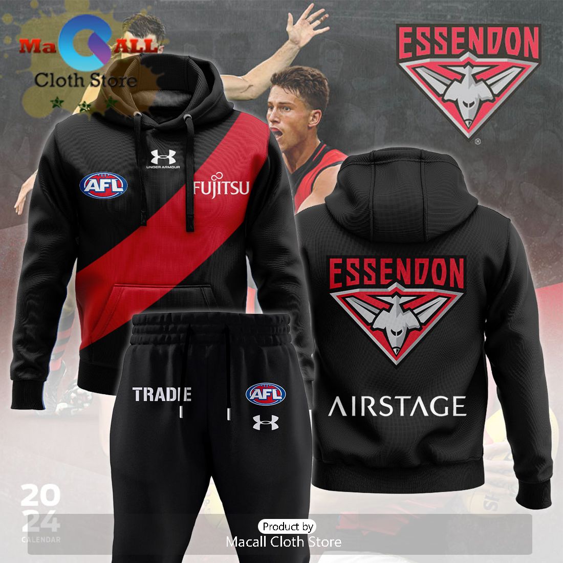 Essendon Bombers AFL Combo 2024 Hoodie And Pants