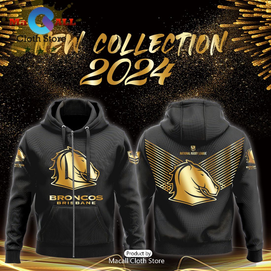 Brisbane Broncos NRL Black Premier Hoodie, Sweatshirt 3D