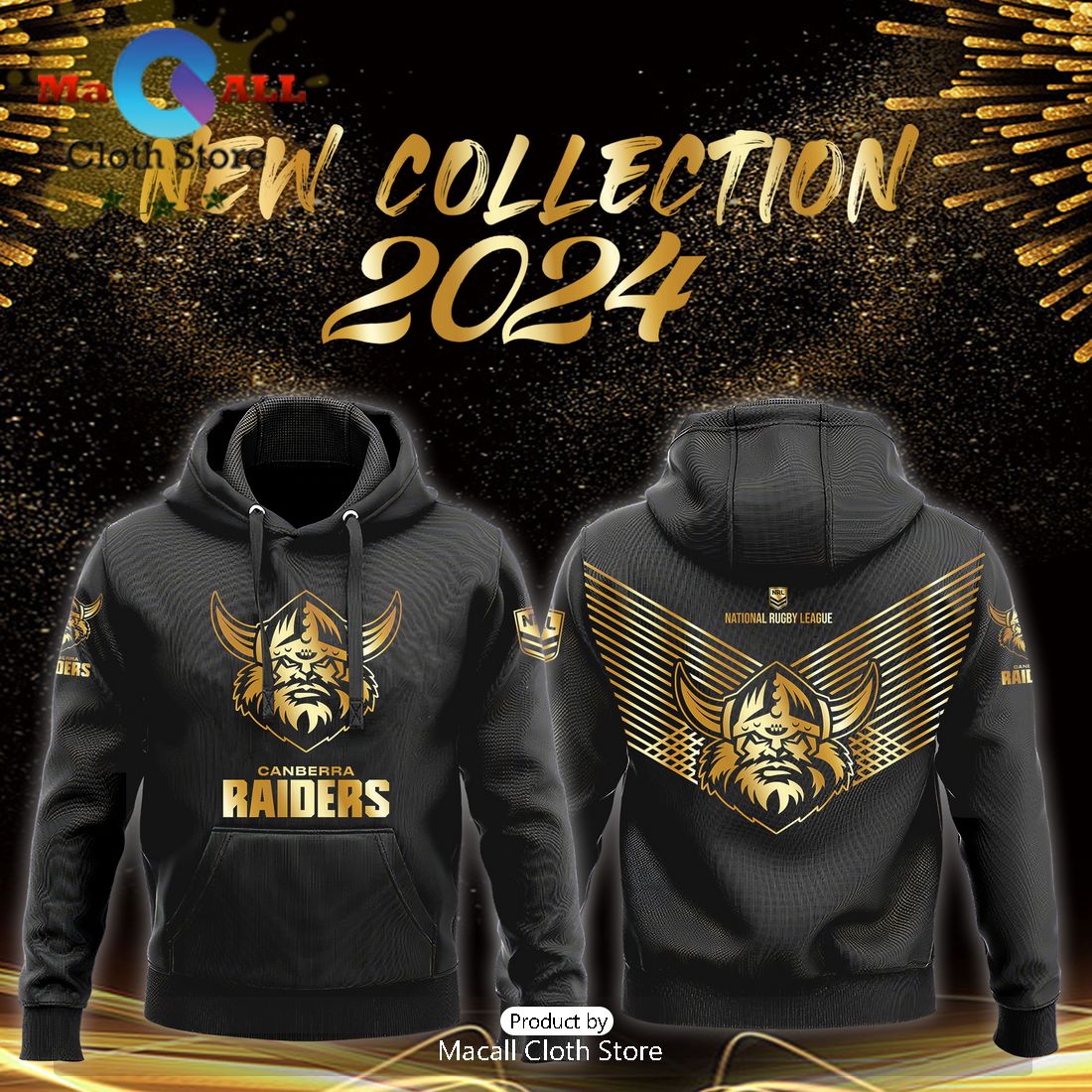 Canberra Raiders NRL Black Premier Hoodie, Sweatshirt 3D