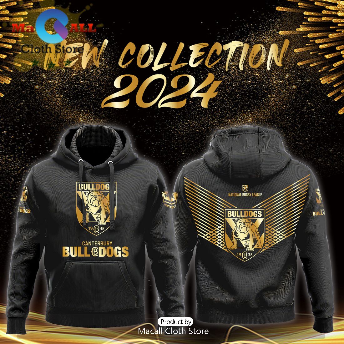 Canterbury Bulldogs NRL Black Premier Hoodie, Sweatshirt 3D