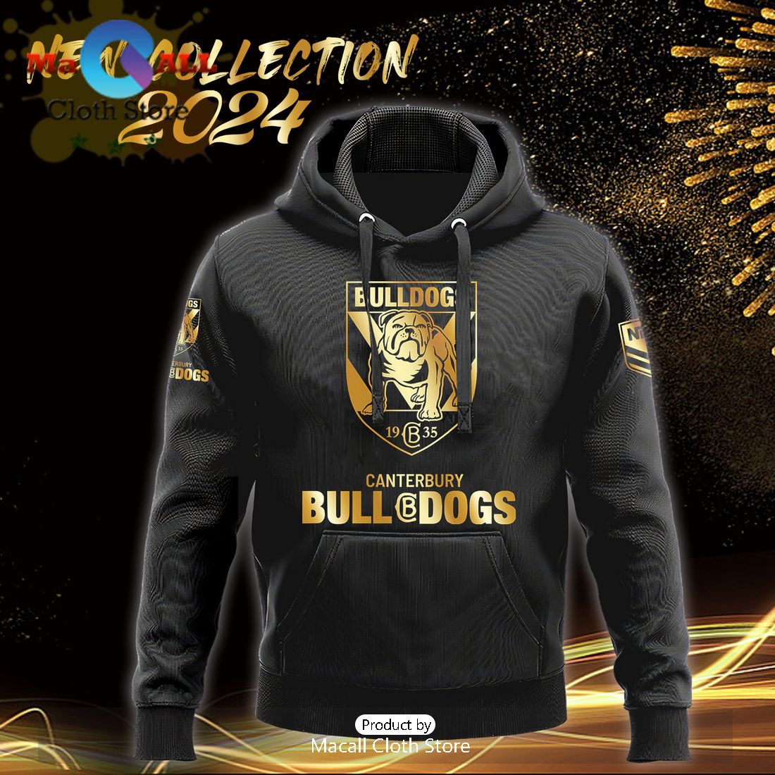 Canterbury Bulldogs NRL Black Premier Hoodie, Sweatshirt 3D