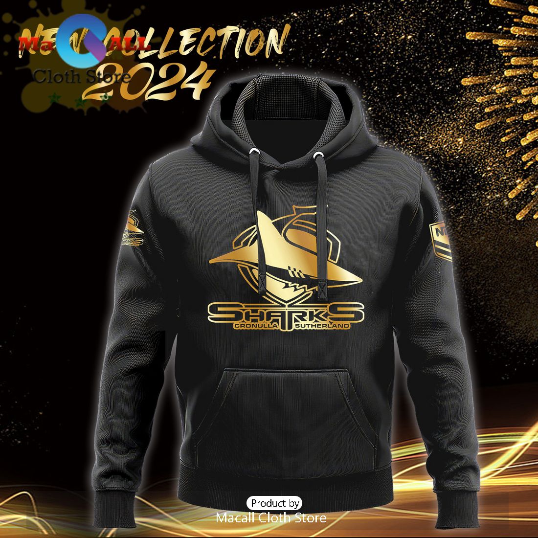 Cronulla Sharks NRL Black Premier Hoodie, Sweatshirt 3D