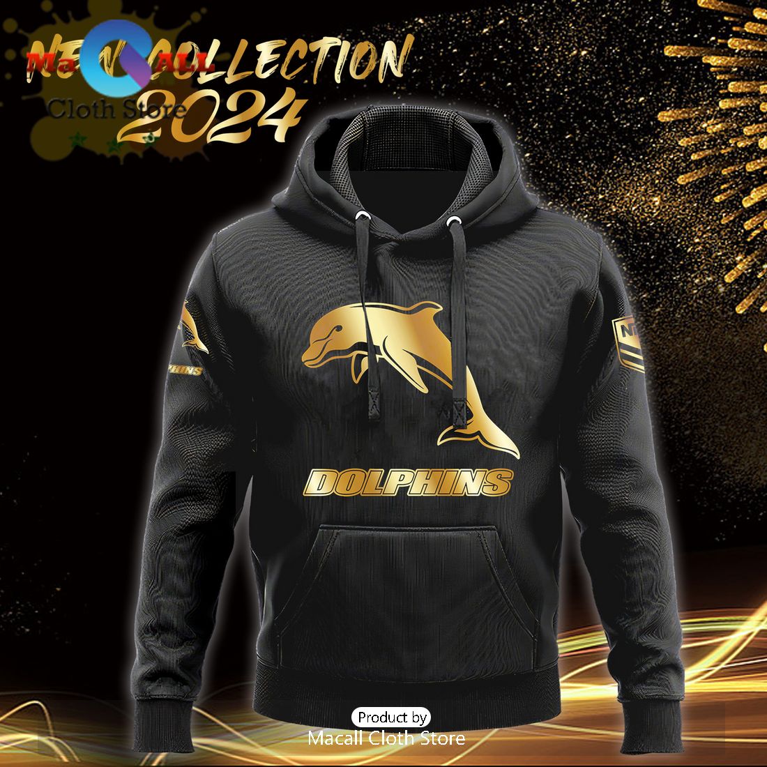 Dolphins NRL Black Premier Hoodie, Sweatshirt 3D