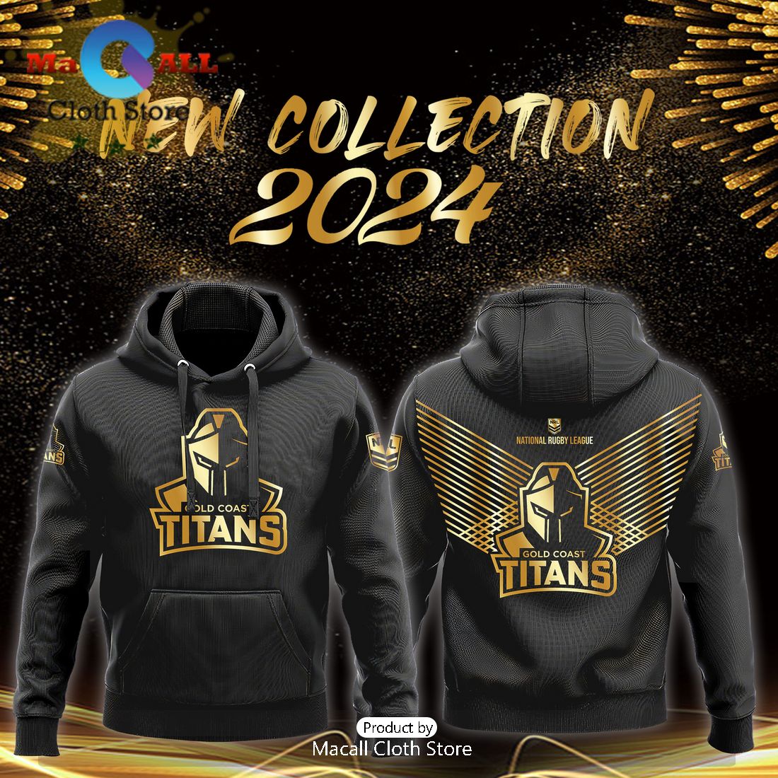 Gold Coast Titans NRL Black Premier Hoodie, Sweatshirt 3D