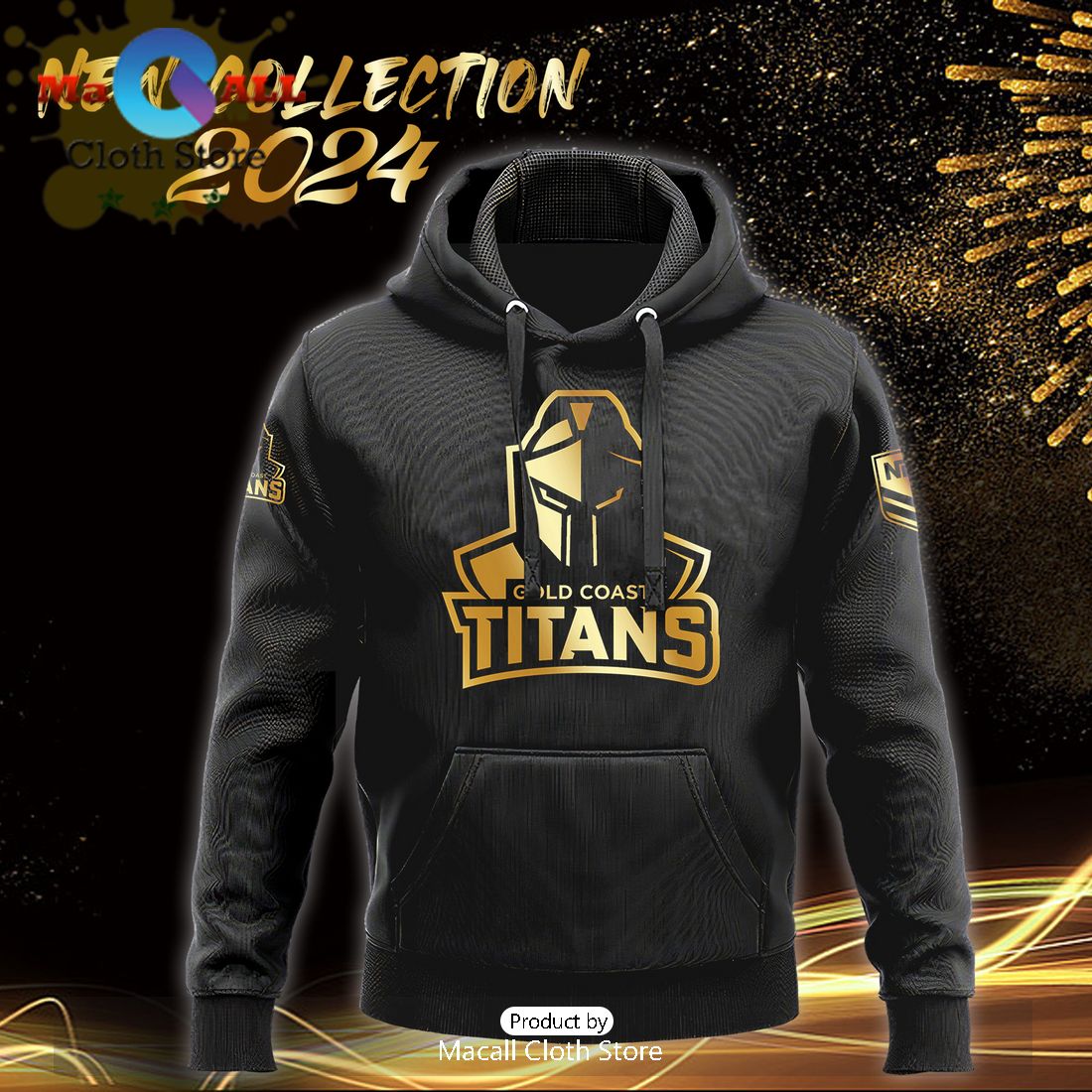 Gold Coast Titans NRL Black Premier Hoodie, Sweatshirt 3D