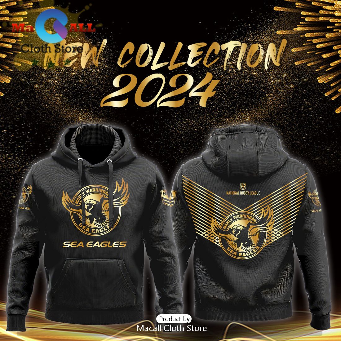 Manly Sea Eagles NRL Black Premier Hoodie, Sweatshirt 3D