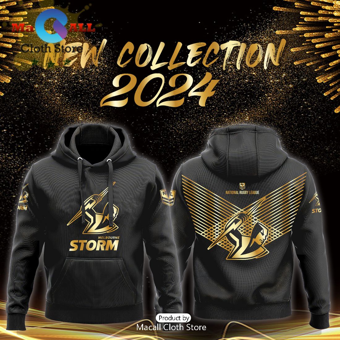 Melbourne Storm NRL Black Premier Hoodie, Sweatshirt 3D