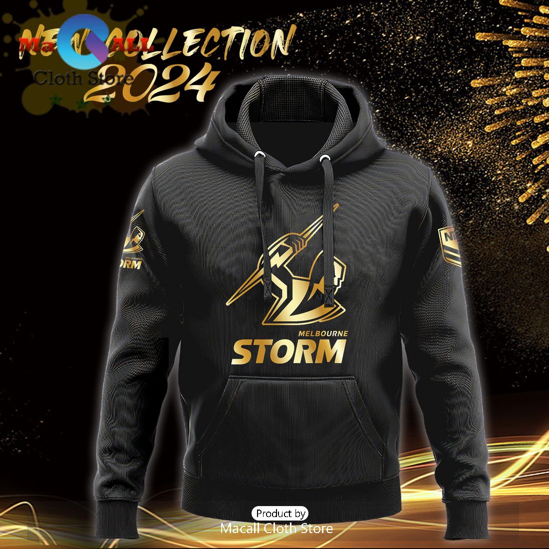 Melbourne Storm NRL Black Premier Hoodie, Sweatshirt 3D