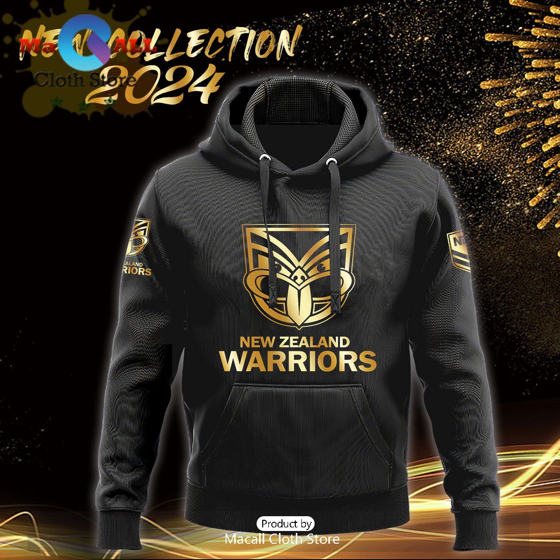 New Zealand Warriors NRL Black Premier Hoodie, Sweatshirt 3D