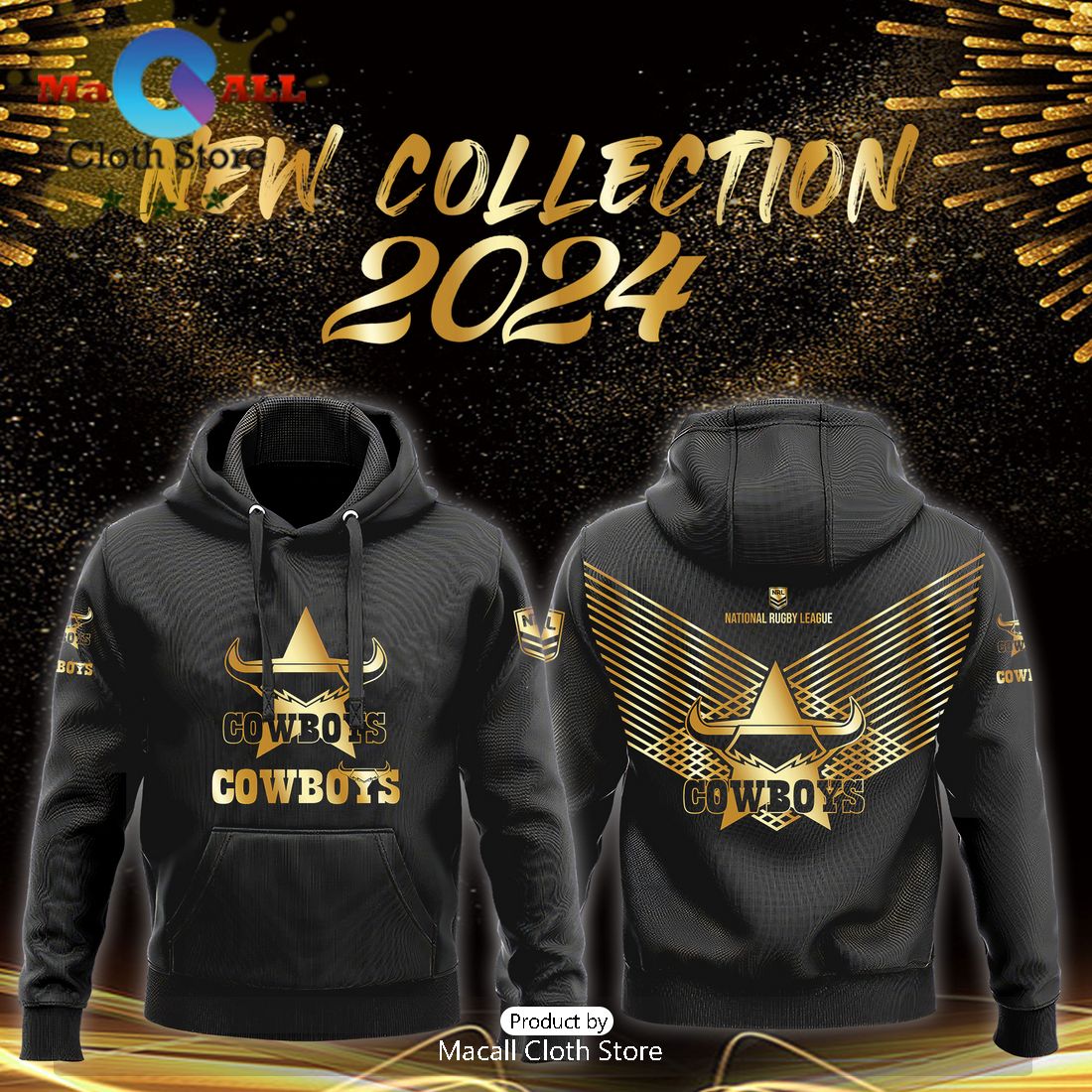 North Queensland Cowboys NRL Black Premier Hoodie, Sweatshirt 3D