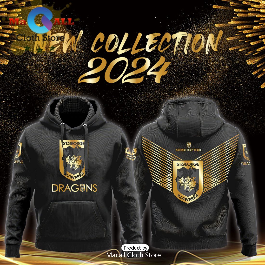 St. George Illawarra NRL Dragons Black Premier Hoodie, Sweatshirt 3D