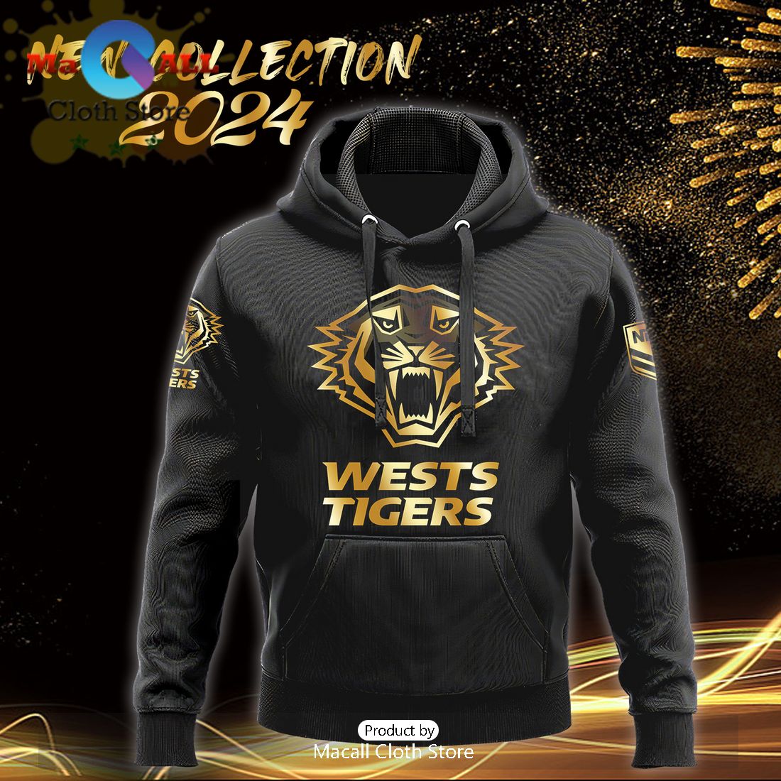 Wests Tigers NRL Black Premier Hoodie, Sweatshirt 3D