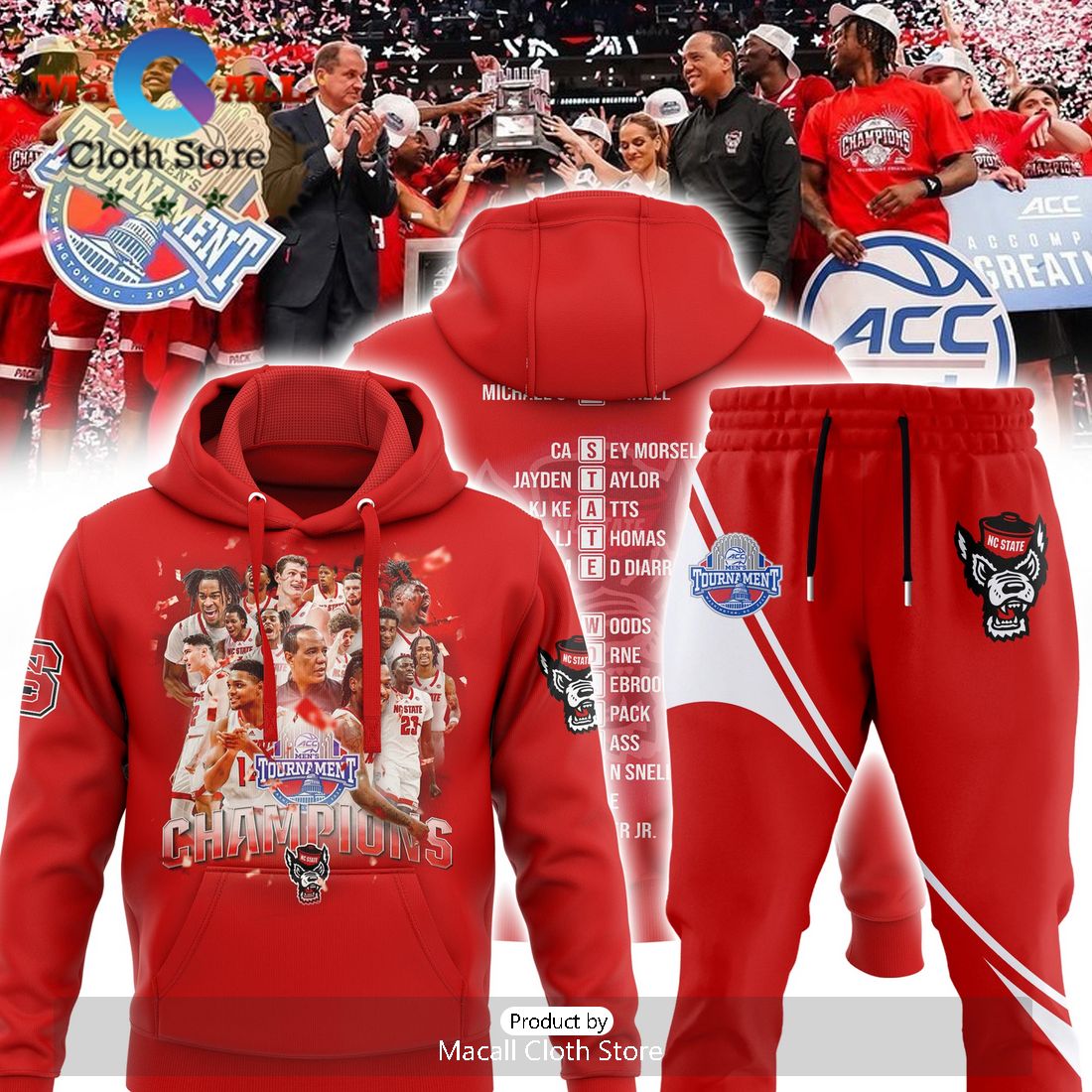 NC State Wolfpack Champions 2024 Red Combo Hoodie And Pants