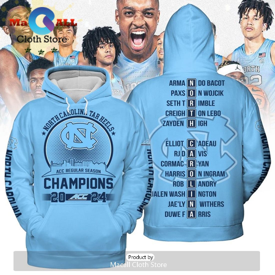 2024 ACC North Carolina Tar Heels Basketball Season Champions Hoodie