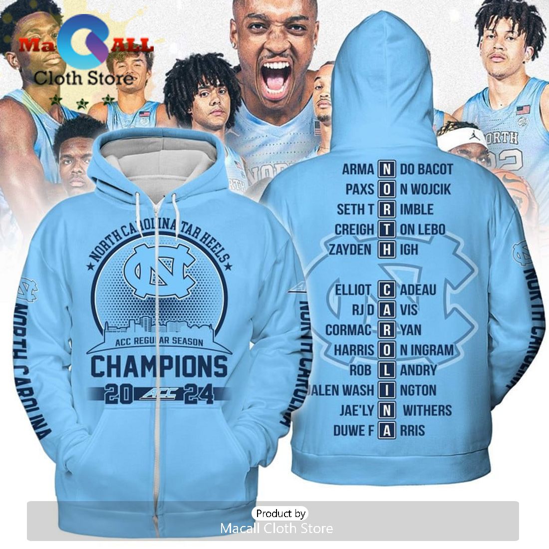 2024 ACC North Carolina Tar Heels Basketball Season Champions Hoodie