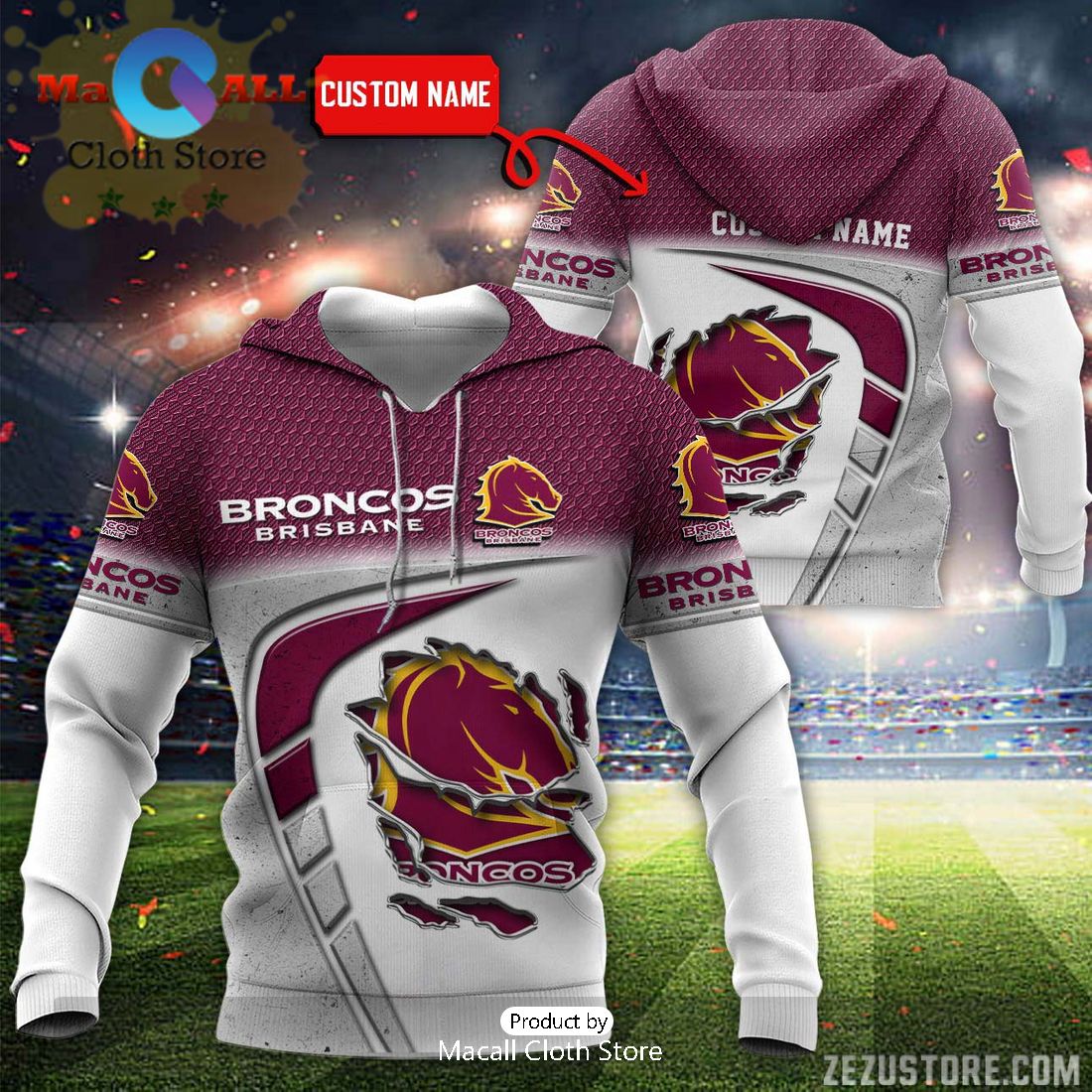 Custom Name Brisbane Broncos Luxury White Design Hoodie 3D Custom Name Brisbane Broncos Luxury White Design Hoodie 3D