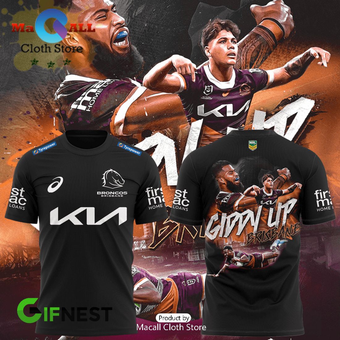 Giddy Up NRL Brisbane Broncos Black Hoodie 3D Giddy Up NRL Brisbane Broncos Black Hoodie 3D