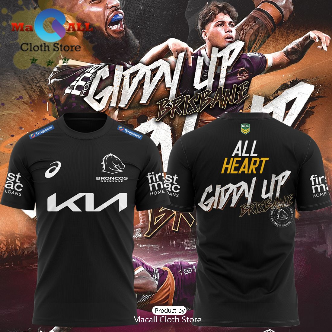 NRL Brisbane Broncos All Heart Giddy Up Black Hoodie Limited NRL Brisbane Broncos All Heart Giddy Up Black Hoodie Limited