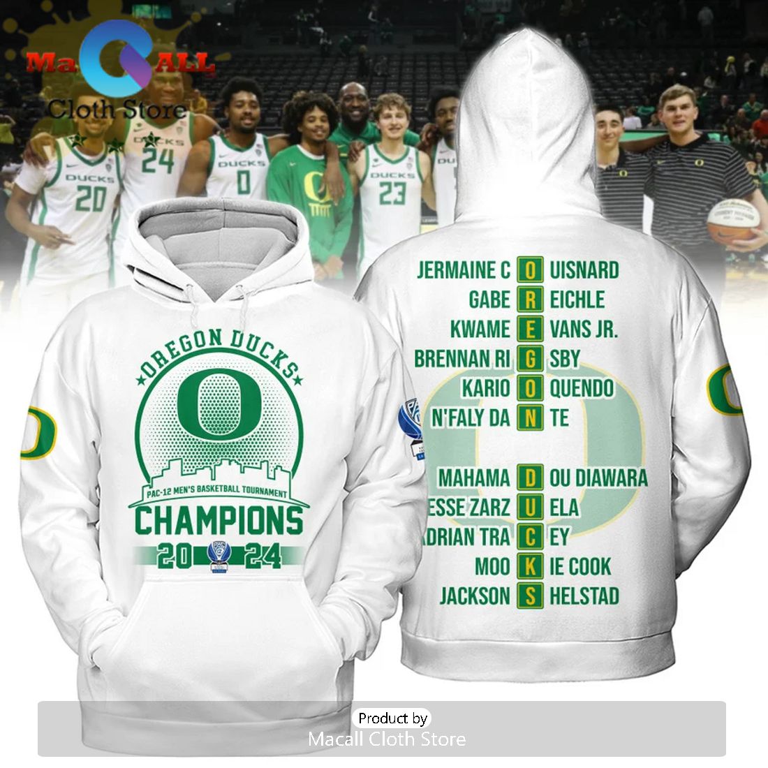 Oregon Ducks Men's Basketball Champions 2024 White Hoodie Oregon Ducks Men's Basketball Champions 2024 White Hoodie