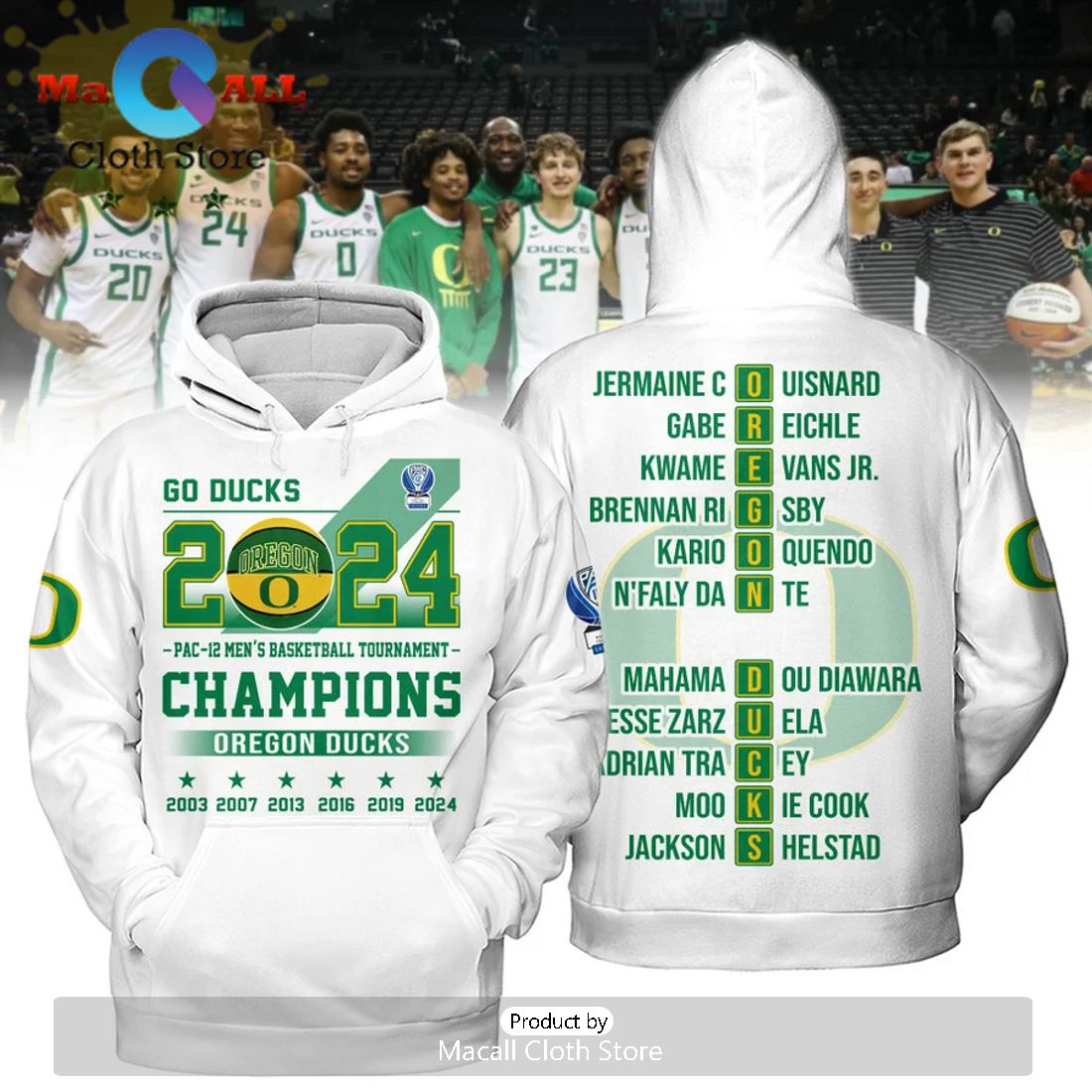 Oregon Ducks Men's Basketball Go Ducks 2024 Champions White Hoodie Oregon Ducks Men's Basketball Go Ducks 2024 Champions White Hoodie