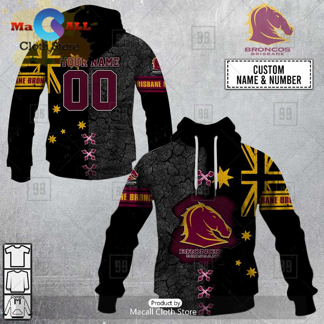 Personalized NRL Brisbane Broncos Black Hoodie