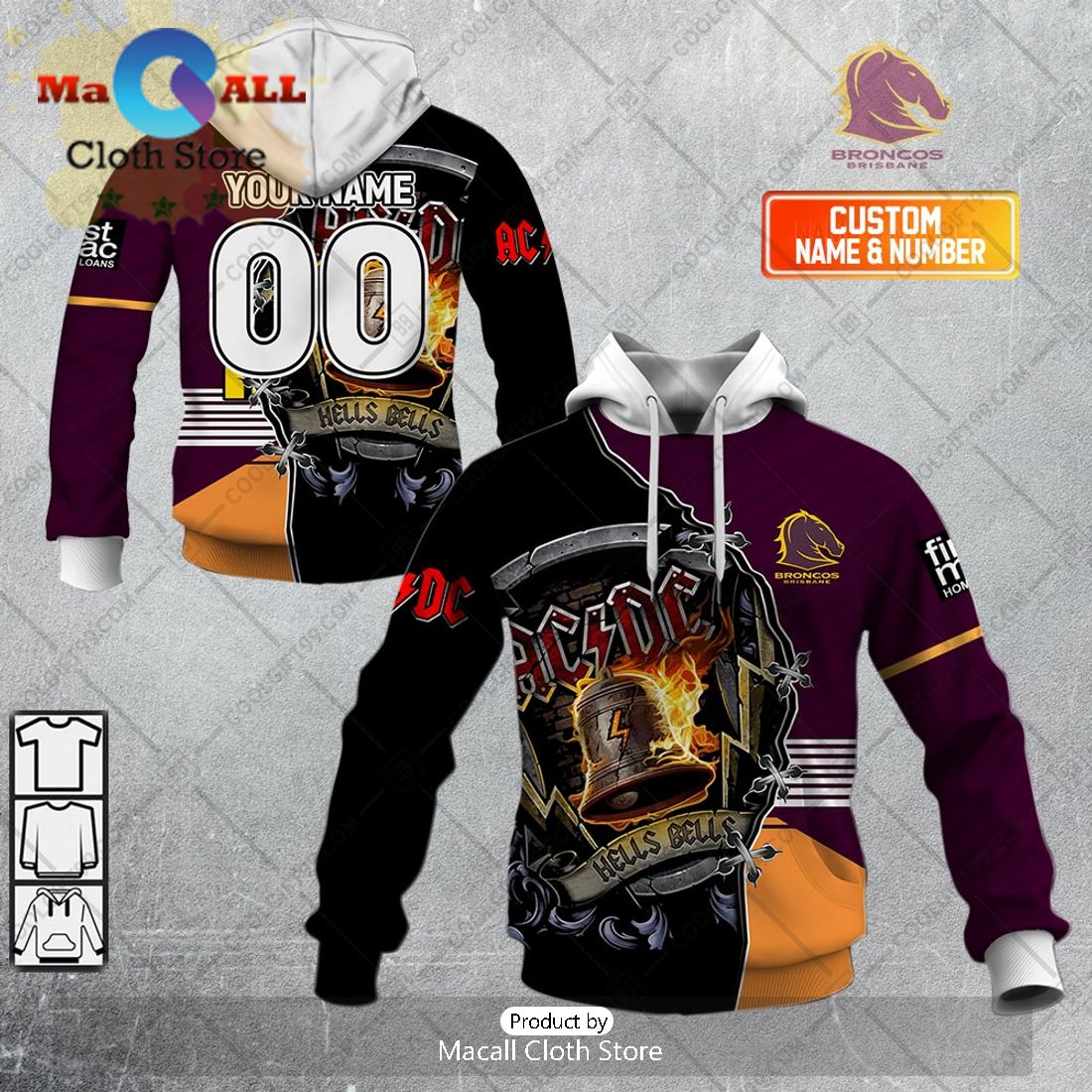 Personalized NRL Brisbane Broncos x AC DC Hoodie
