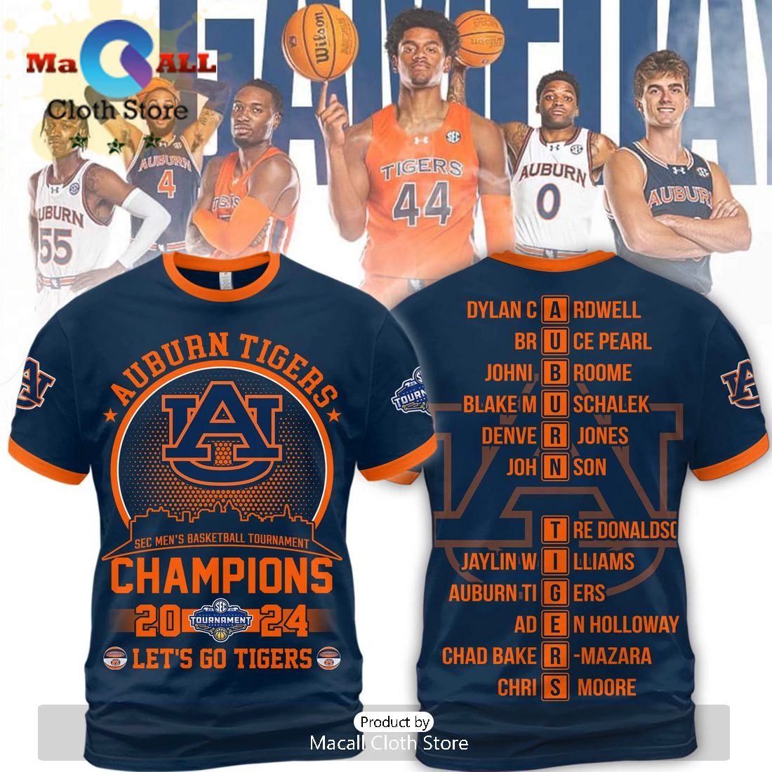 2024 Auburn Tigers SEC Conference Tournament Champions Navy Hoodie 3D