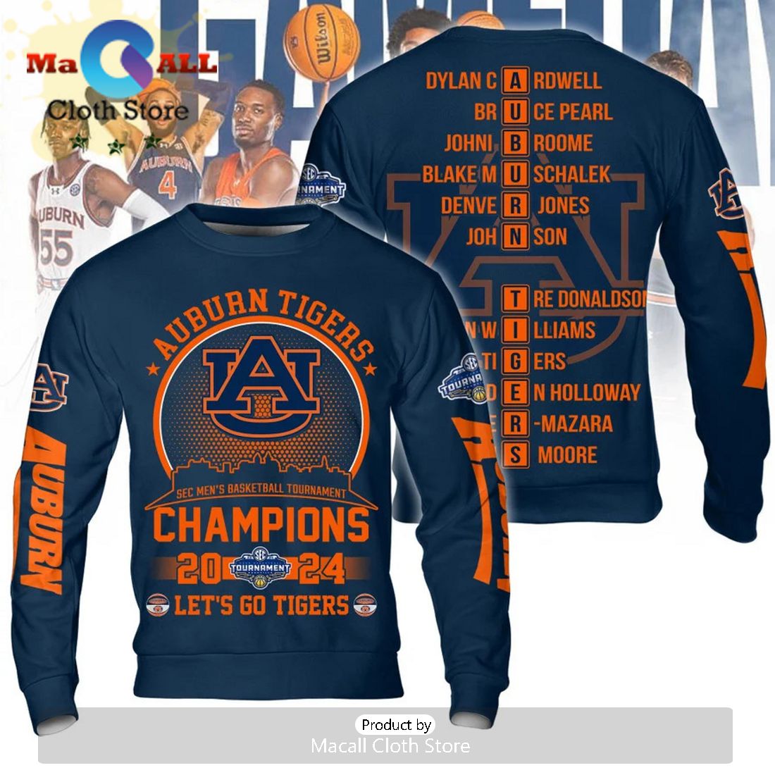 2024 Auburn Tigers SEC Conference Tournament Champions Navy Hoodie 3D