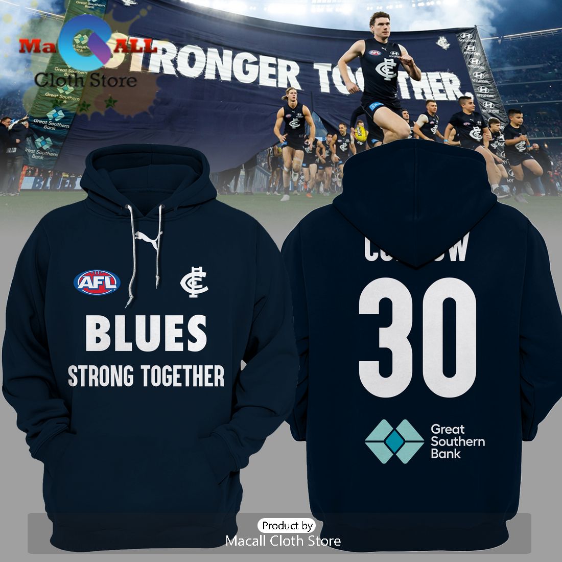 AFL Carlton Blues Charlie Curnow Pullover Hoodie Limited Edition