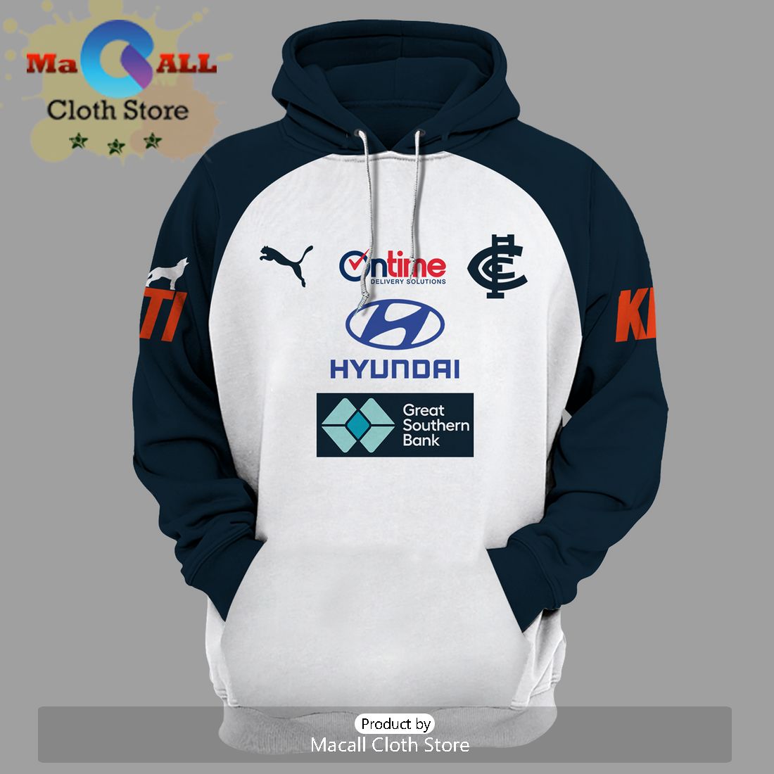 AFL Carlton Blues Great Southern Bank White Hoodie 3D