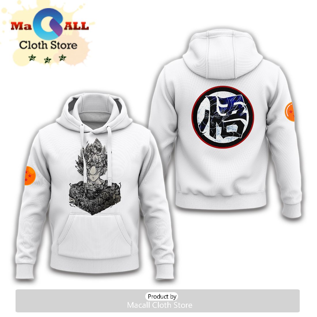 Anime Dragon Ball Goku Custom Fandom White Hoodie