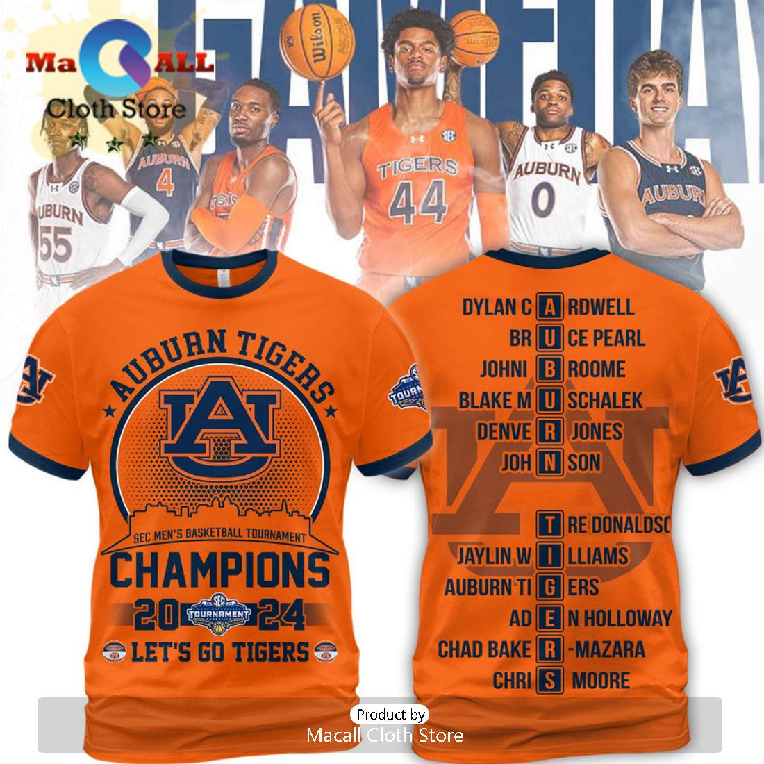 Auburn Tigers 2024 SEC Conference Tournament Champions Orange Hoodie 3D