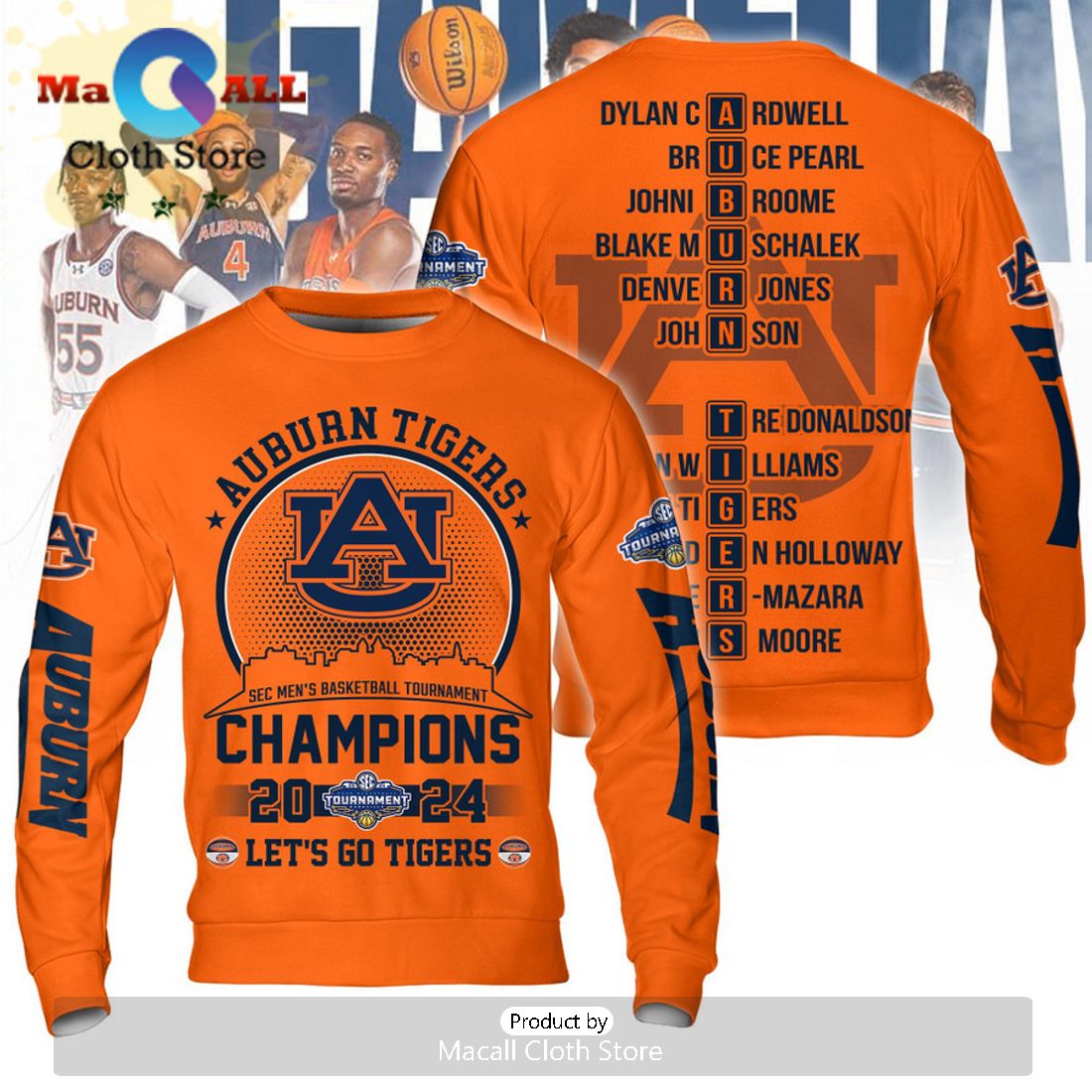 Auburn Tigers 2024 SEC Conference Tournament Champions Orange Hoodie 3D