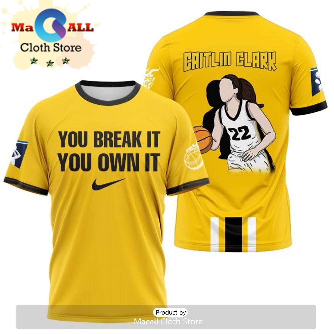 Caitlin Clark You Break It You Own It Gold Hoodie 3D