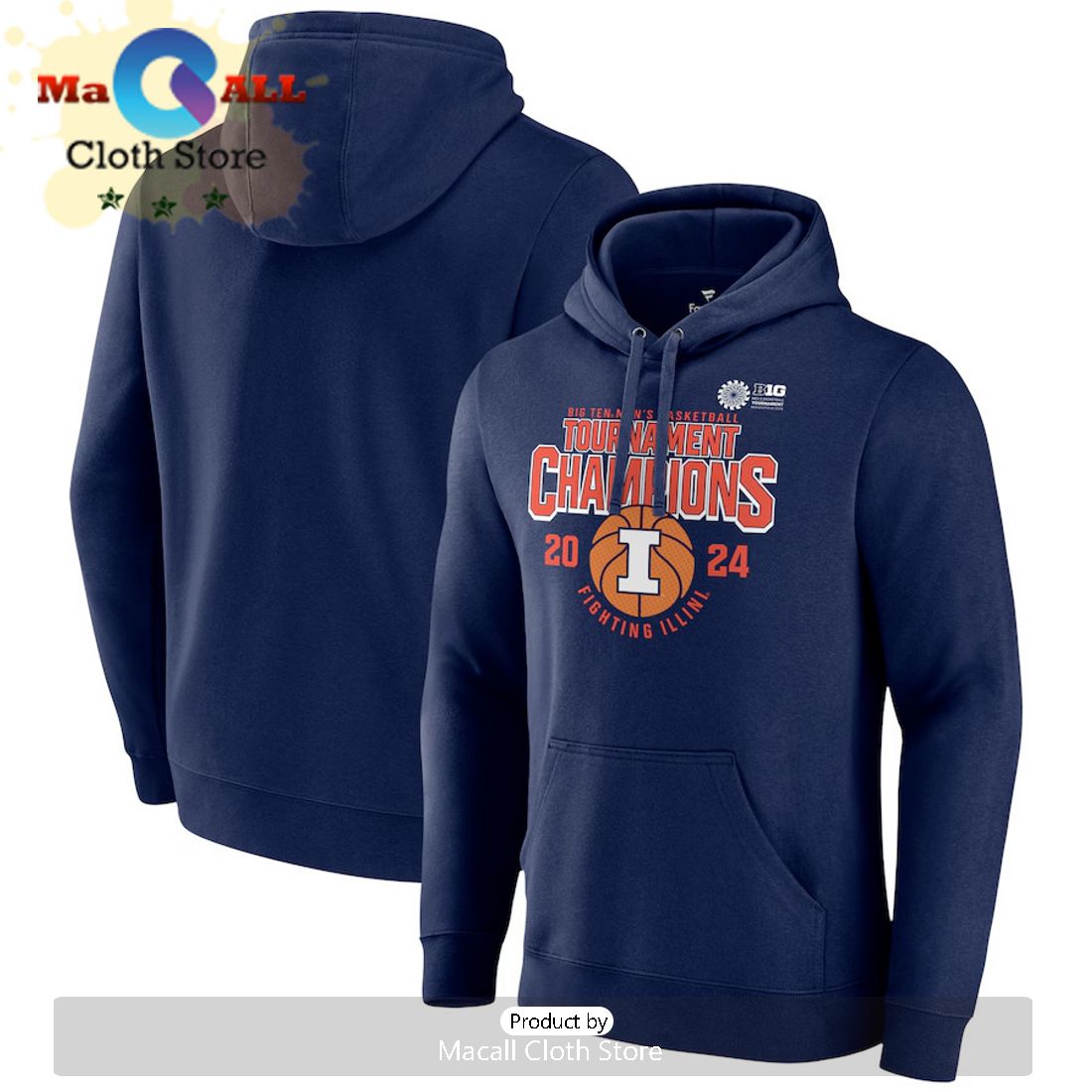 Illinois Fighting Illini 2024 Big Ten Conference Tournament Champions Pullover Hoodie 3D