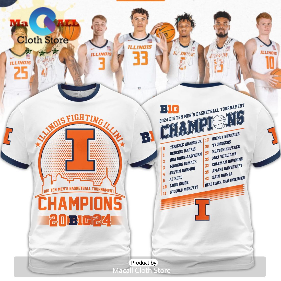Illinois Fighting Illini 2024 Big Ten Conference Tournament Champions White Hoodie 3D Illinois Fighting Illini 2024 Big Ten Conference Tournament Champions White Hoodie 3D